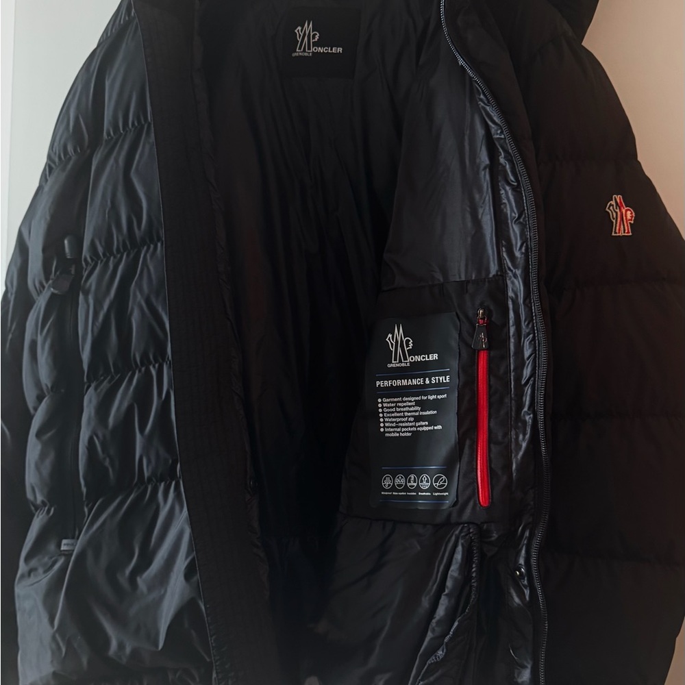 Moncler Men's Puffer Jacket in Black with Red Accents